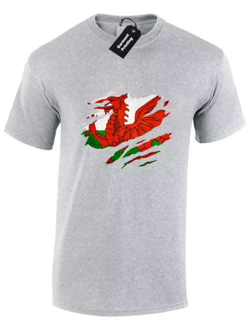 T-Shirt Da Uomo Bandiera Gallese Tagliata Petto Wales Patriot Pride Rugby Football Top