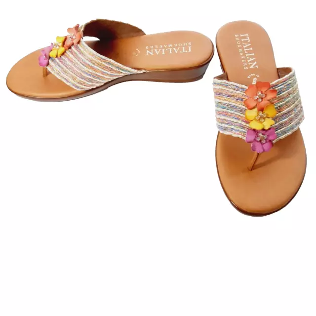 Italian Shoemakers Joya Flower Accent Wedge Thong Sandals Women's 9 1/2