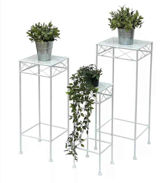 Blumenhocker Weiß Metall Eckig 70-50 cm Blumenständer Beistelltisch Blumensäule