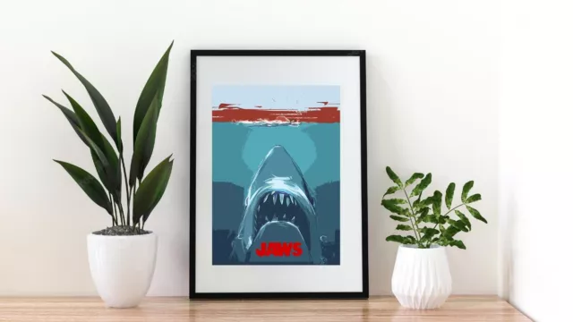 A4 Jaws Vector Great White Shark Music Film Art Retro Poster  Culture Print
