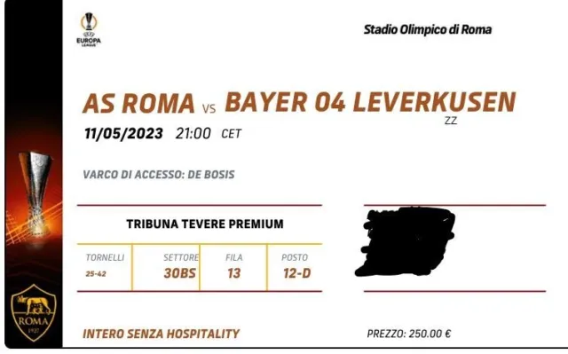 Biglietto Europa League Semifinal Roma Bayern Leverkusen Tribuna Tevere Premium 