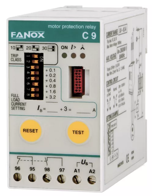 Relais de protection moteur Fanox (C) : surcharge, perte de phase, déséquilibre de phase