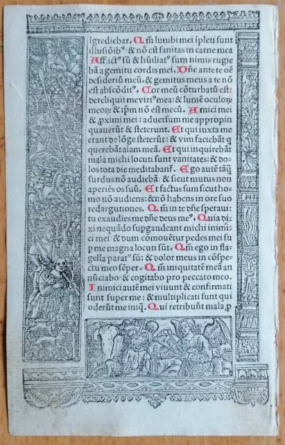 Woodcut Border Michael Satan - Post Incunable Leaf Book of Hours Hardouin - 1510