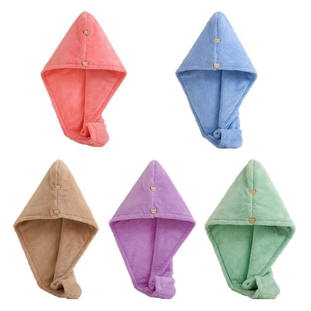 Women Hair Drying Hat Quick-dry Hair Towel Cap Hat Bath Hat with Button ql
