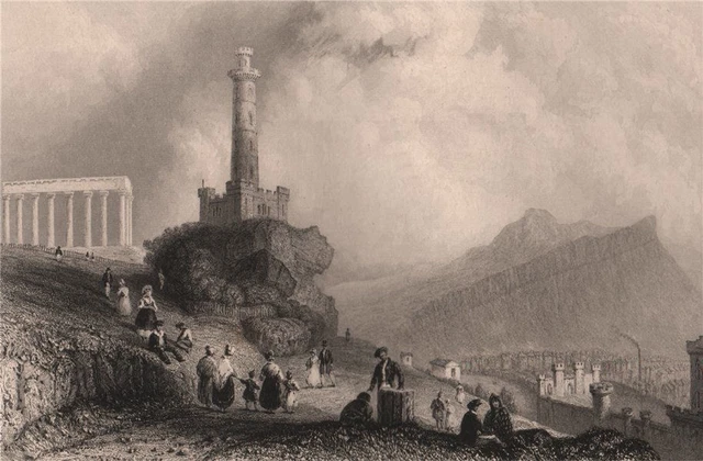 The Calton Hill. With the Nelson Monument. Scotland. BARTLETT 1838 old print