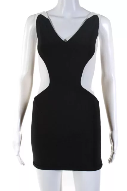 Mugler Womens Two Tone Sleeveless V Neck Bodycon Dress Black White Size EUR 34 L