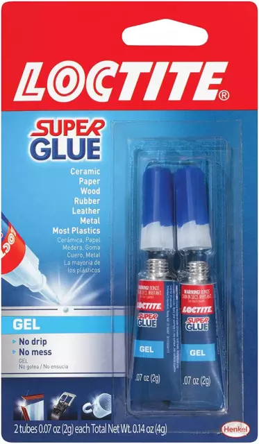 Super Glue Gel Tube, Clear Superglue, 0.07 fl oz Bottle, Pack of 2