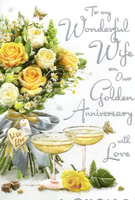 WIFE GOLDEN 50th WEDDING ANNIVERSARY CARD ~ QUALITY CARD ~  LOVELY VERSE