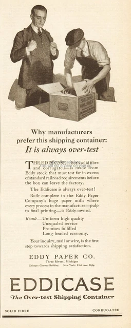 1921 Eddy Paper Co Three Rivers MI Corrugated Cardboard Shipping Containers Ad