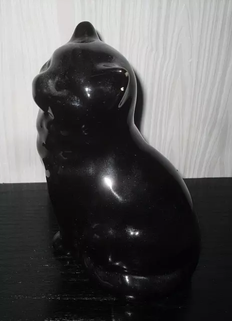 Figur Katze sitzend schwarz glänzend 15x9x8cm Dekoration Keramik guter Zustand