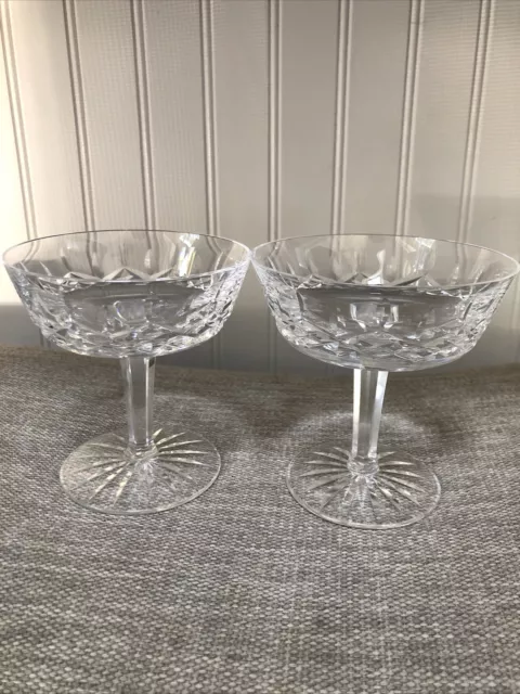 2 Waterford Crystal Lismore Champagne Sherbet Glasses 4 1/8" Tall ~ Discontinued