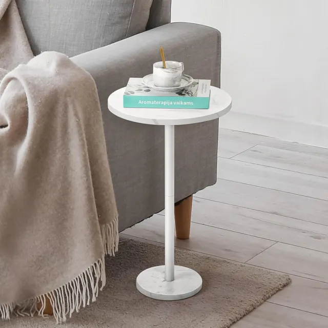 Small Drink Table for Small Spaces Round End Table w/Marble Base for Sofa Couch