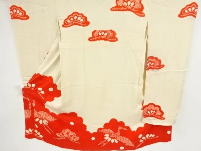 09121# Japanese Kimono / Antique Juban For Furisode / Shibori / Pine & Crane