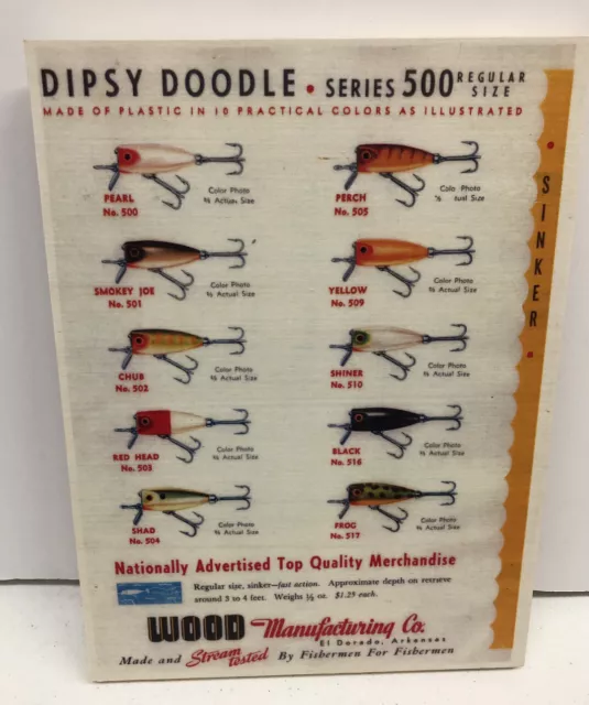 1950'S DIPSY DOODLE Fishing Lure Print Ad Color Chart On Wood