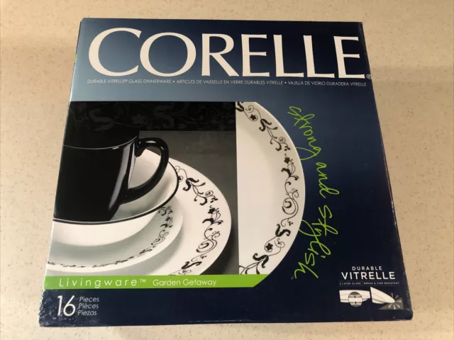 Corelle Vitrelle Livingware " Garden Getaway "  16 Pc.  Dinnerware Set   Nib