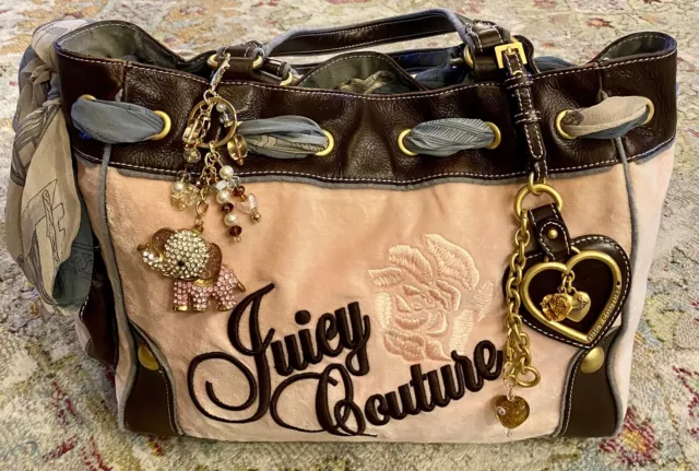 🌹Rare Y2K Juicy Couture Pink Rose Velour Signature Daydreamer Handbag Clean