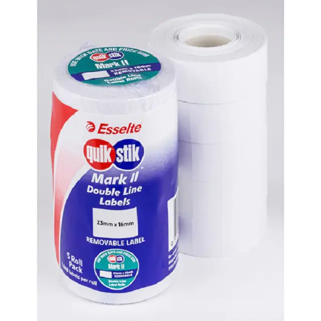 NEW Quikstik Mark II Blank Removable White 1000 Labels/Roll 23x16mm Pack 5