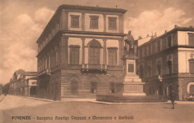 Vintage Postcard 1910s Monument to Garibaldi Lungarno Amerigo Vespucci Firenze