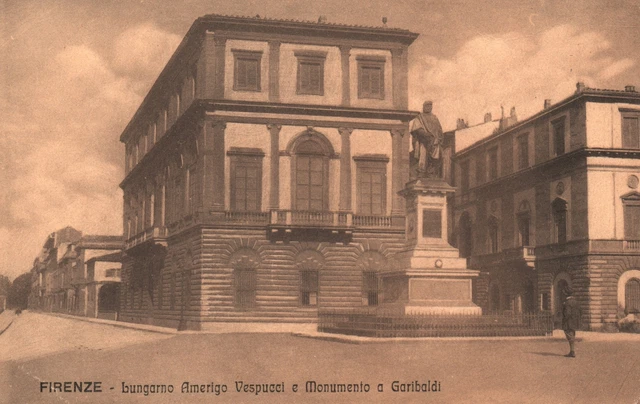 Vintage Postcard 1910s Monument to Garibaldi Lungarno Amerigo Vespucci Firenze
