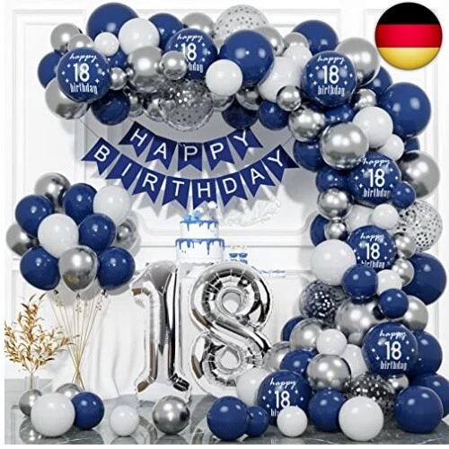 55. Geburtstag Deko-Set Für Männer – Blaue Luftballons, Banner & Tortenaufleger Für Die Party