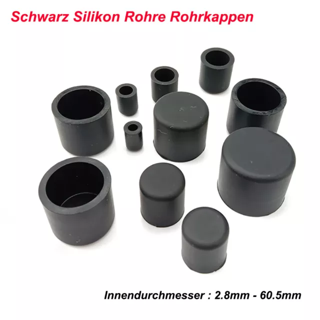 Silikon Rohre Rohrkappen Kunststoff Endkappen Schwarz Runde Schutzkappen