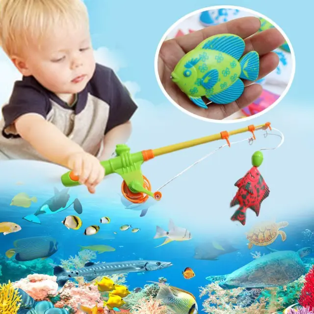 Set Magnetic Fishing Rod + 6 Kinds Fish Model Bath Fun Toy Child For Baby A5T5