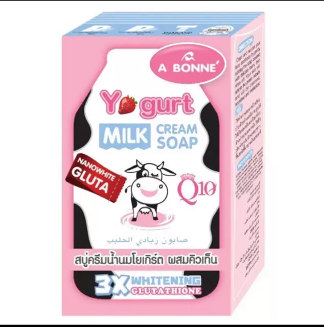 3 x A Bonne' Yogurt Milk Cream Soap Bar Gluta Q10 Whitening Baby Body Skin 90 g