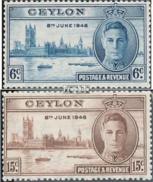 Briefmarken Ceylon 1946 Mi 245-246 Jahrgang 1946 komplett postfrisch Königshäuse