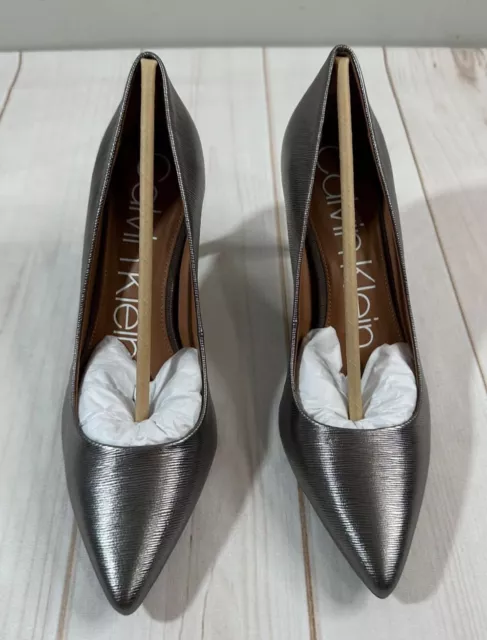Calvin Klein, Shoes, New Calvin Klein Brady Silver Metallic 4 Stiletto  Heel Pumps