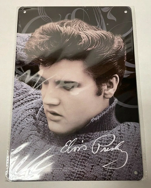 Elvis Presley Grey Turtleneck 8” x 11.5" Metal Sign Sideburns Hair Rock n Roll