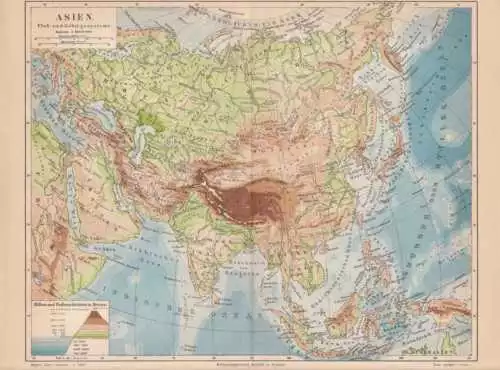 Asie Flüsse Montagne Physikalische Carte Géographique 1888