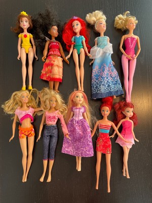 LOT BARBIE DOLLS Singing Moana Disney Princess Ariel Rapunzel Belle