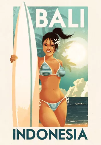 Vintage Travel Art * Bali * Large A3 Size Canvas Art Print