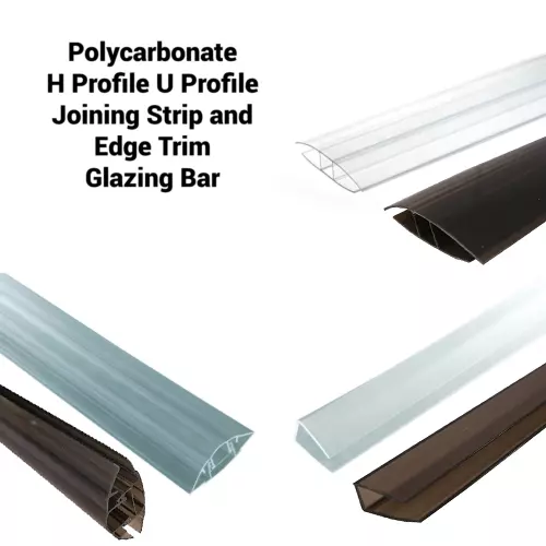 Bronze Polycarbonate H-U Profile Joining Strip & Edge Trim Snap-Down Glazing Bar