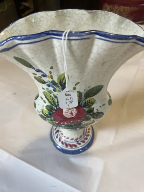 Italian Pottery Art Fan Vase Vintage Majolica Detailed Flower Design