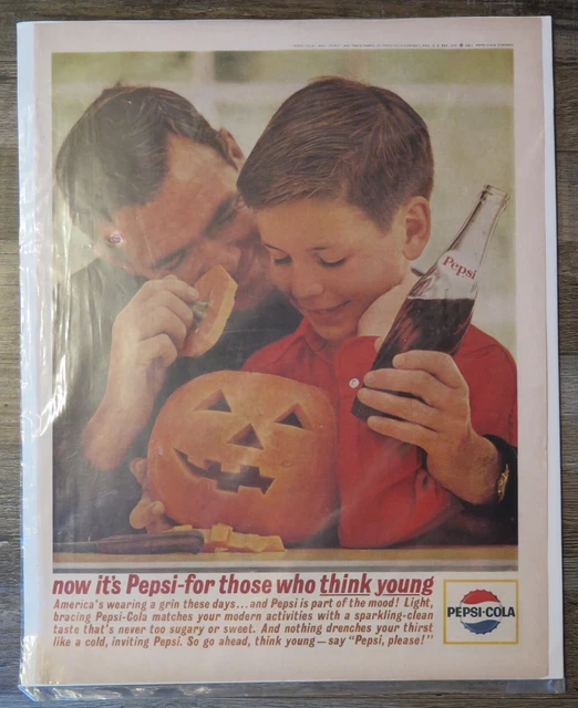 1963 PEPSICOLA FATHER son Halloween pumpkin carving photo vintage