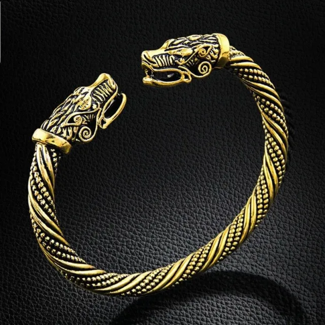Light Ancient Bronze Coloured Dragon Wolf Viking Oath Bangle Bracelet Wrist Arm 2