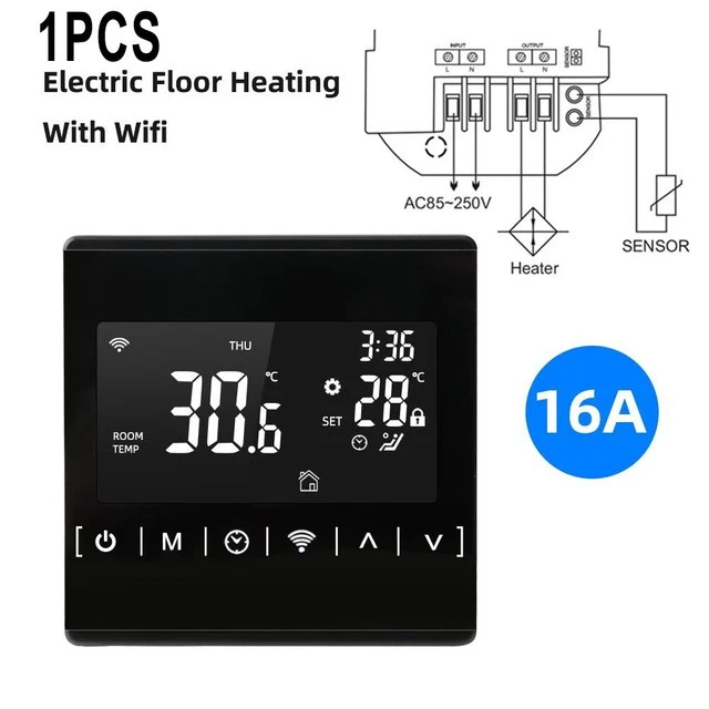Walfront ME81H Termostato Intelligente Wi-Fi Touch Screen LCD Termostato Riscaldamento a Pavimento Acqua, Nero, Elegant, CE, Tuya, Ristrutturazione Casa
