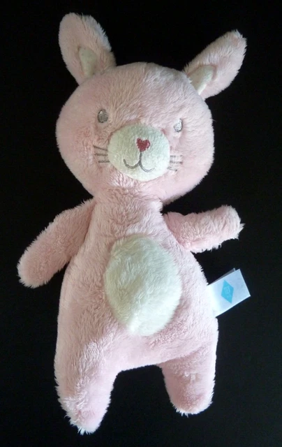 U. DOUDOU PELUCHE TEX BABY LAPIN ROSE OVALE / BLANC 21/26cm - EXCELLENT ETAT