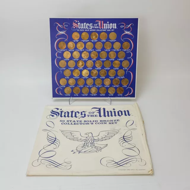 Vtg States Of The Union 50 State Solid Bronze Collectors Coin Set 1969 Shell Oil