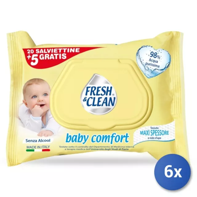 6x Salviette Baby 25 Pezzi Fresh & Clean
