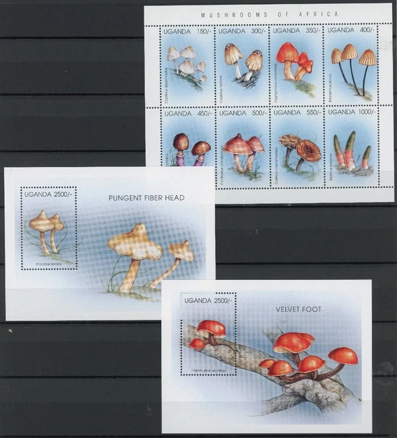 Uganda KB mit 1694-1701 + Bl. 255-256 postfrisch Pilze #JR714