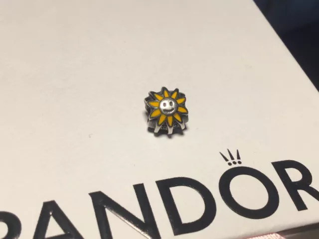 Rare Genuine Pandora Smiling Sun Sunflower Yellow Enamel Charm 925 ALE