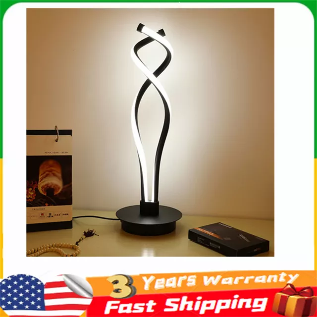 Modern Black LED Spiral Table Lamp Bedside Desk Bedroom Decoration Curved Light