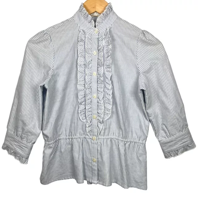 Kimchi & Blue Baby Blue & White Ruffle Front Button Up Blouse Size S