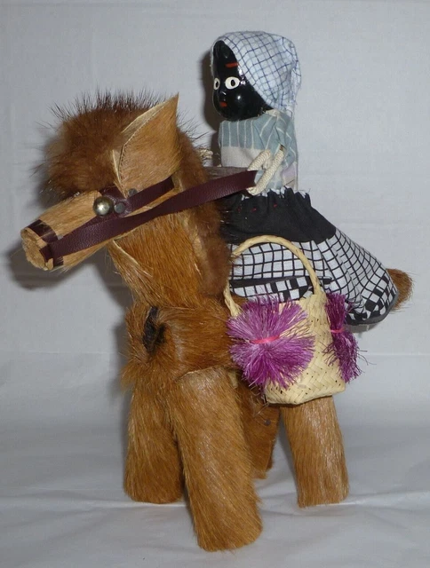 Primitive art doll black folk art lady African American donkey pack mule vintage