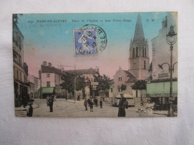Cpa Val De Marne 94 House Alfort Church Square Victor Hugo Rue