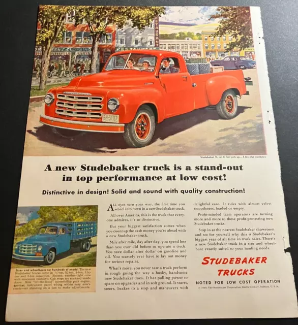 Red 1950 Studebaker 8-Foot Pickup Truck - Vintage Original Print Ad / Wall Art