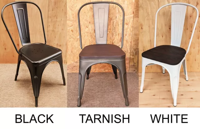 New Satin Black Tarnished & White Tolix Metal Chair Retro Bistro Cafe Stacking