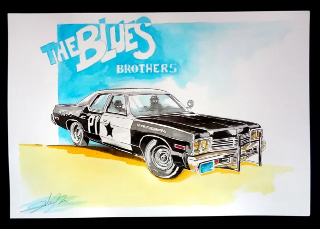 DISEGNO stampa F. DE MURO the BLUES BROTHERS DODGE - art drawings  cars